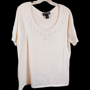 NWT Norton Mcnaughton Women's Ivory Short Sleeve Top Blouse Round Neck Size 2X